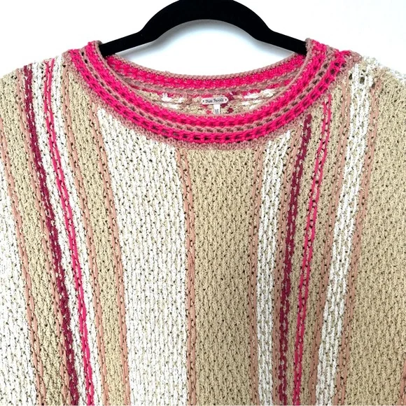 Free People Boho Show Me Love Chunky Knit Cropped Dolman Sleeve Striped Sweater - Picture 4 of 14